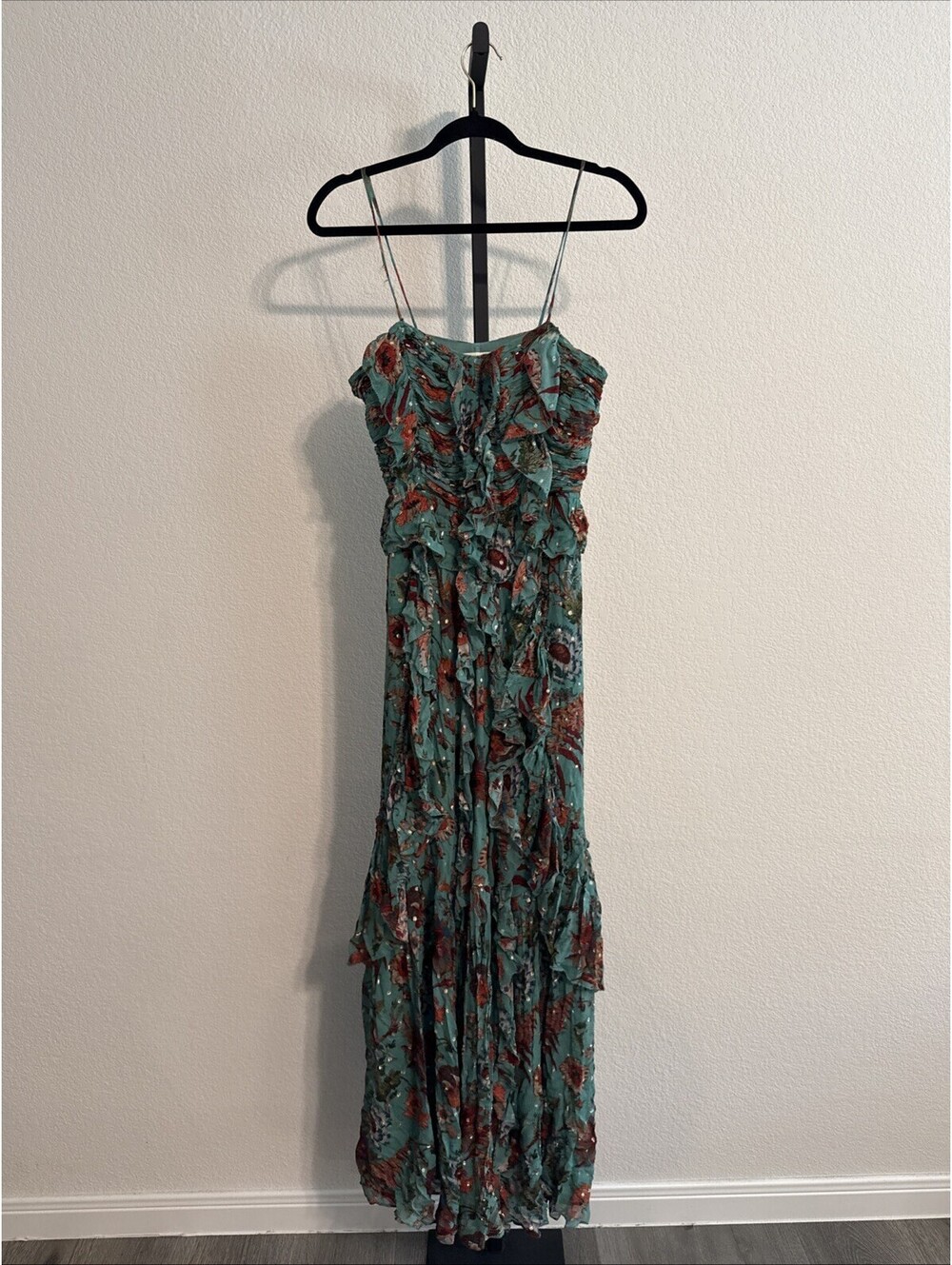 $1200 ULLA JOHNSON Colette Tiered Spaghetti Strap Maxi Dress Gown - SZ 2 (FLAW) - Picture 2 of 15